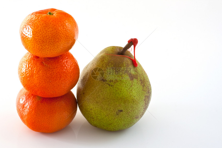 德卡纳梨和橘子叶柄生长异国情调果汁精力用餐早餐癸梨时间图片