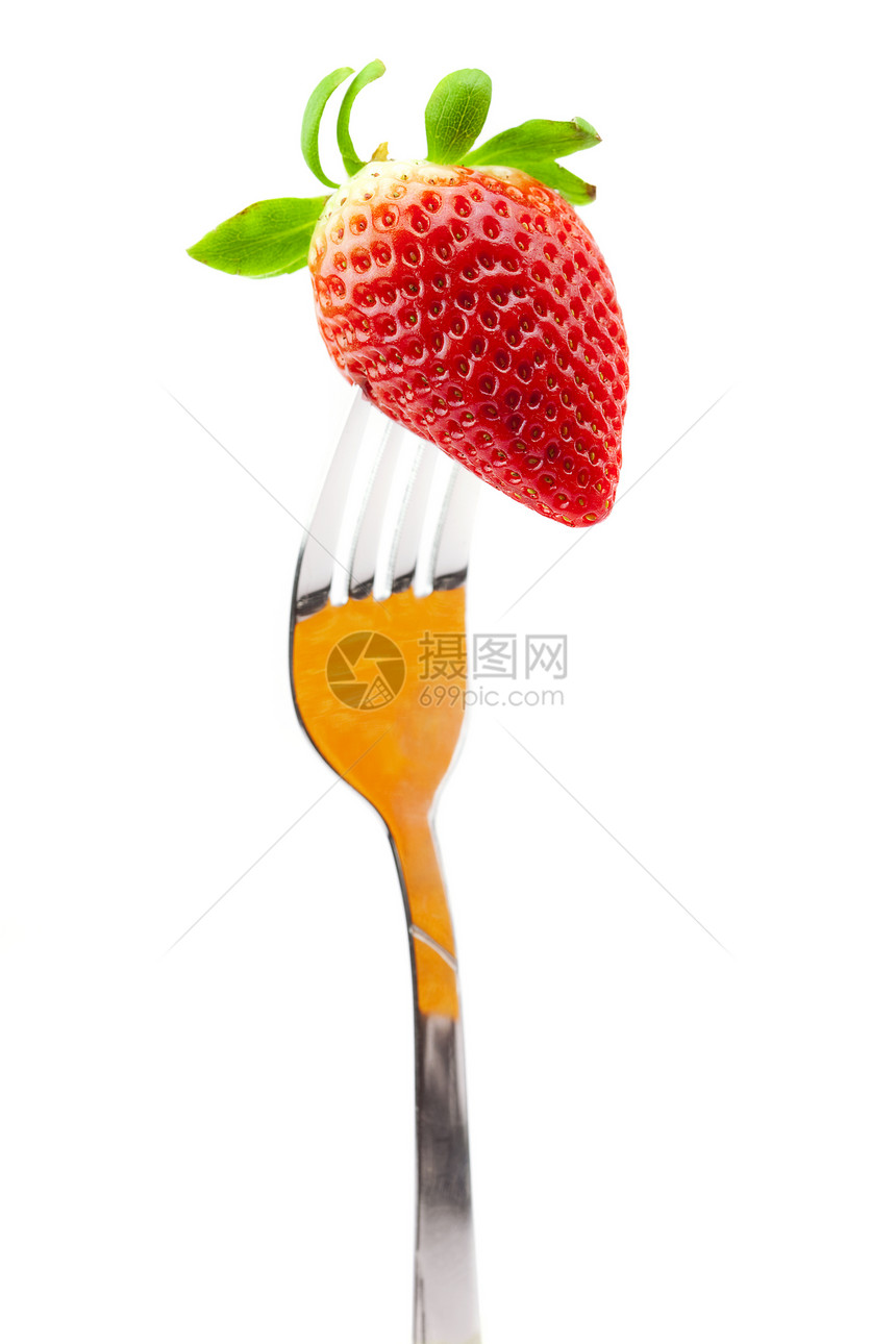 白纸上隔离的叉子上的草莓食物面包蛋糕曲线香草糖果日志小吃甜点饼干图片
