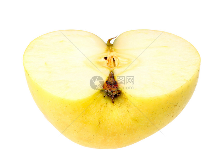 新鲜黄苹果的水平切片图片
