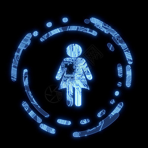 计算机芯片上的闪光性蓝色耀斑女性符号背景图片