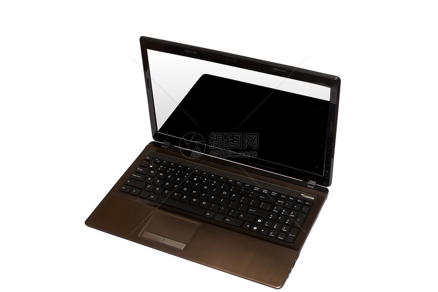 白色背景上的棕色笔记本职场场地按钮电子键盘工作概念网络展示办公室图片