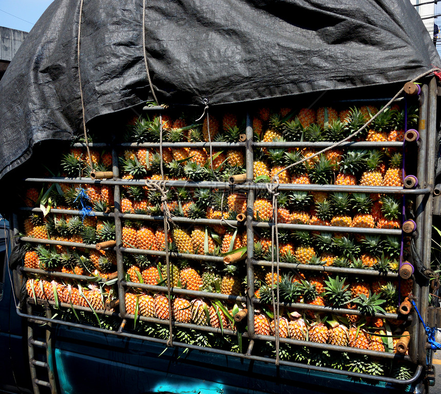 卡车菠萝热带大车水果甜点产品黄色美食绿色果汁农场图片