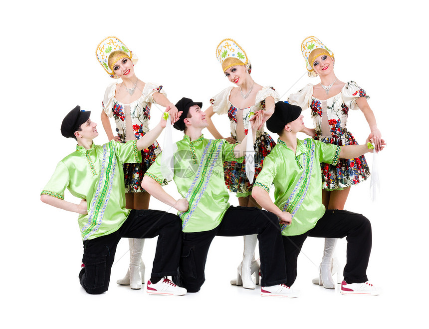 穿着乌鲁拉尼民族服装的舞蹈队体操团体朋友们团队女性冒充工作室女孩演员灵活性图片