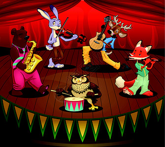 朗诵音乐家动物在舞台上插画