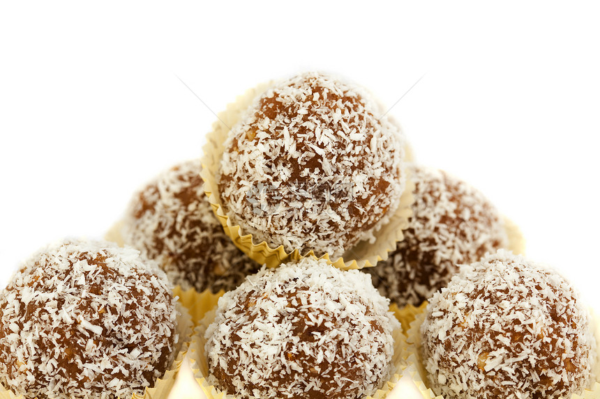 椰子蛋糕 白上孤立的椰子糖果饼干甜点美食水果巧克力早餐团体可可面团图片