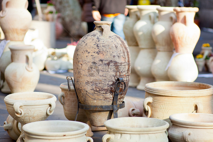 Clay 氨磷商品手工业古董手工贸易乡村工艺黏土博物馆双耳图片