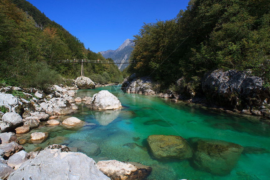 斯洛文尼亚索卡河爬坡景点树木岩石森林荒野旅游山脉河水河岩图片