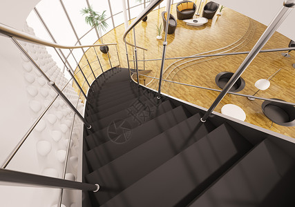 金属楼梯 有黑色三步3D制成背景图片