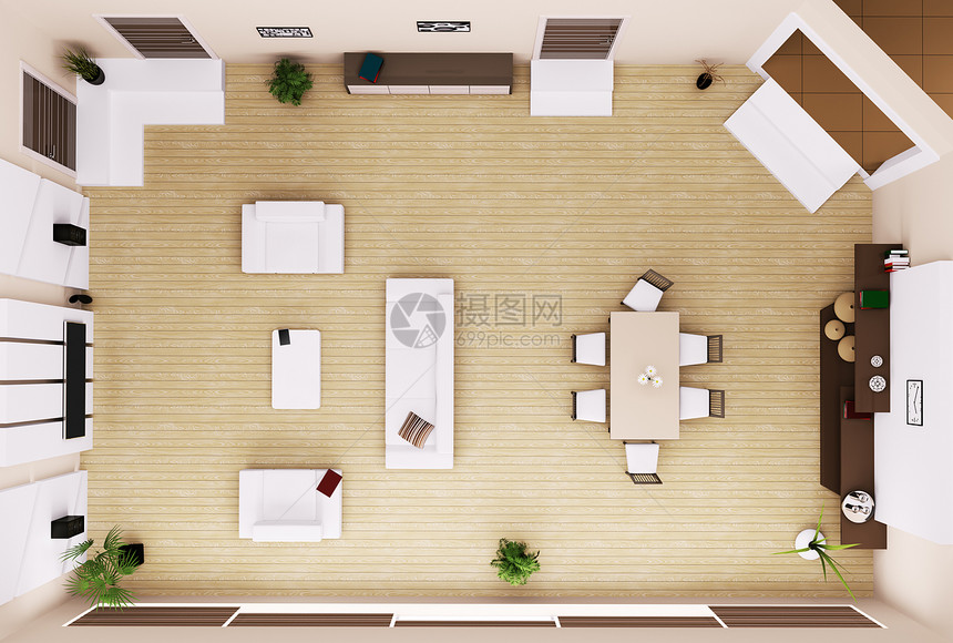 客厅室内最顶端视图 3d白色黑色桌子房子家具沙发用餐房间扶手椅电视图片