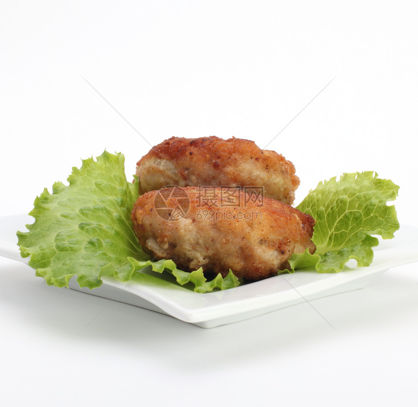 烤猪肉片食物肉丸盘子香菜猪肉午餐白色餐厅图片