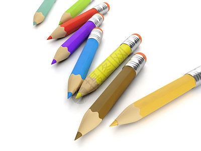 彩色铅笔组艺术教育蜡笔团体工艺白色背景图片