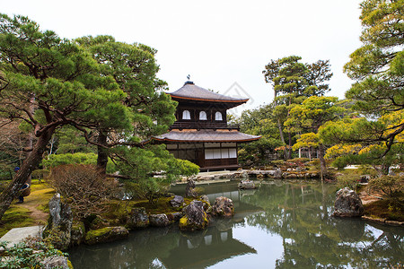 银阁寺  日本京都花园历史佛教徒遗产景点建筑国家寺庙宝藏国宝背景