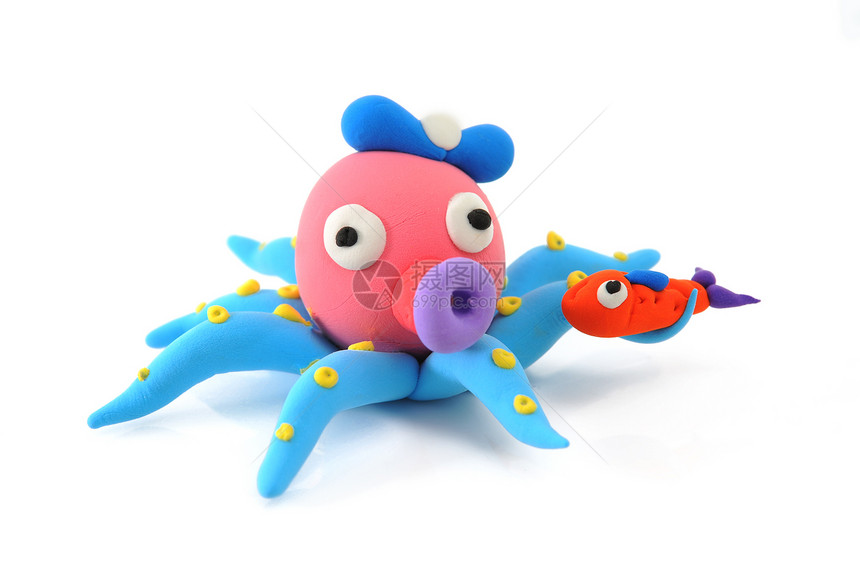 八角对象主题海上生活儿童章鱼黏土游戏艺术蓝色宠物图片