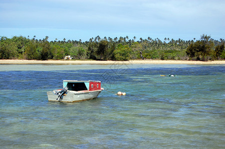 棕榈沙海岸附近的机动船背景图片