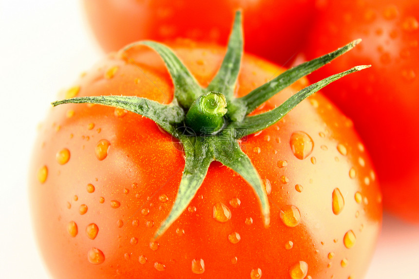 新鲜西红柿工作室蔬菜饮食食物绿色营养红色水果白色图片