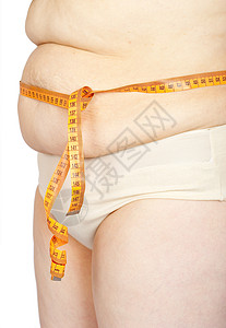 胖女人的胃部测量生长厘米饮食皮肤女士肥胖橘皮身体组织工作室背景图片