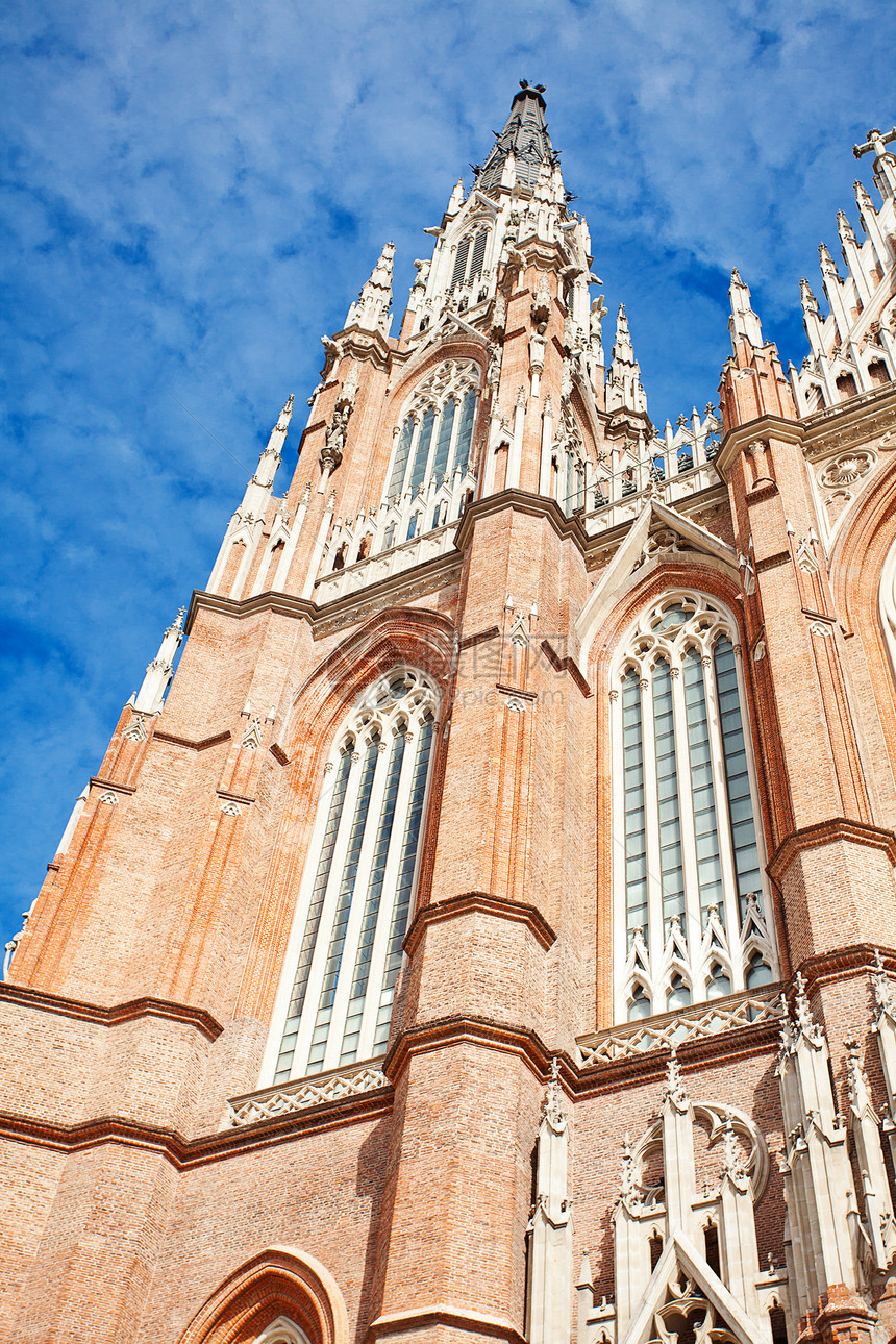 阿根廷拉普拉塔市的大教堂 阿根廷雕像宗教灵魂教堂天空教会红色建筑学文化旅游图片