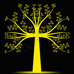 艺术树风格植物叶子装饰黑色树干漩涡插图季节黄色背景图片