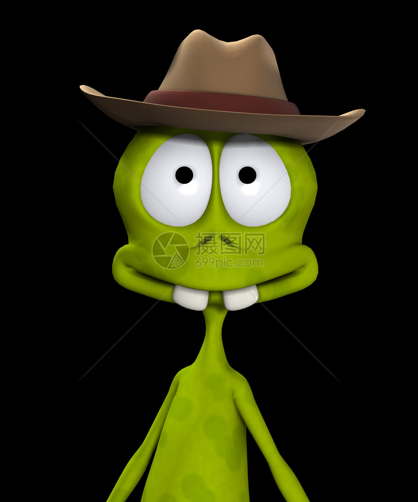 外星牛仔帽嘴头绿色衣服生活外星人生物数字陆地身体牙齿图片