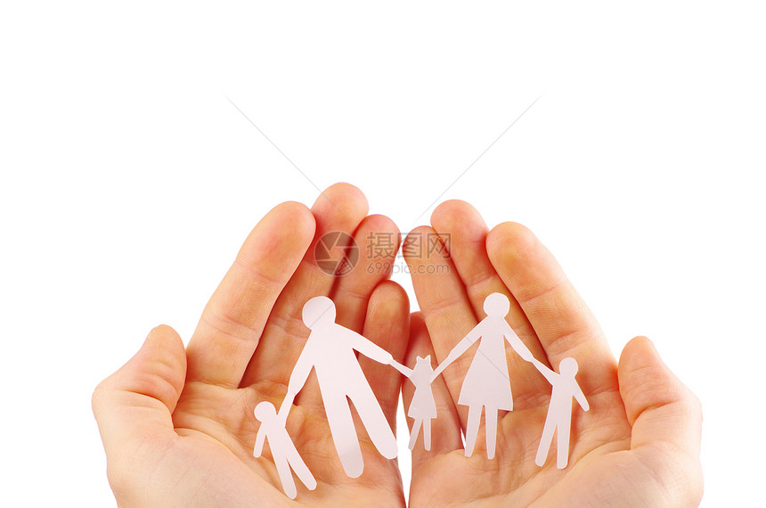 在白色背景上被孤立的手握纸族学校丈夫男人婴儿儿子女孩童年女儿家庭妻子图片