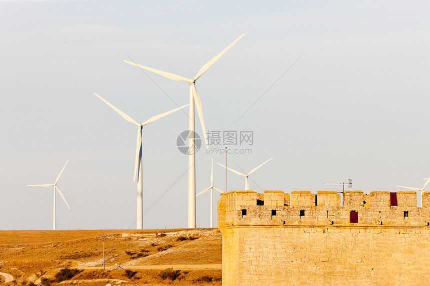 西班牙安普迪亚 卡斯蒂利亚和里昂活力风能能量发电厂涡轮机电站城堡生态环境电力图片