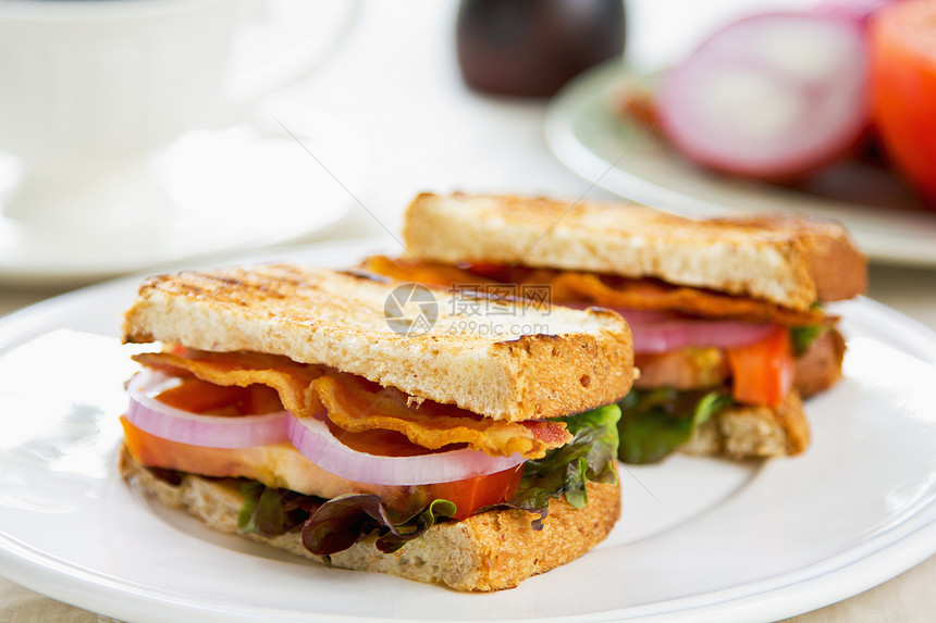 培根三明治营养面包小吃绿色饮食午餐油炸食物野餐水果图片