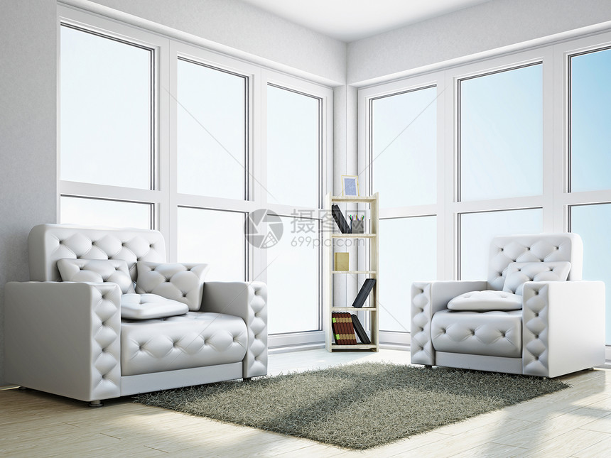 带扶手椅的房间座位装饰生活沙发皮革扶手椅地毯时尚图书风格图片
