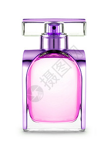 女性香水在美丽的瓶子里被隔绝商品女士香味气味液体化妆品疗法粉碎机芳香蓝色背景图片