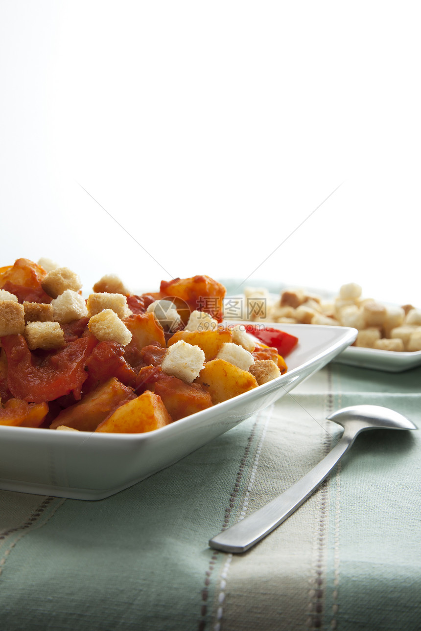 蔬菜马铃薯食物盘子营养午餐胡椒土豆面包块油炸美食图片