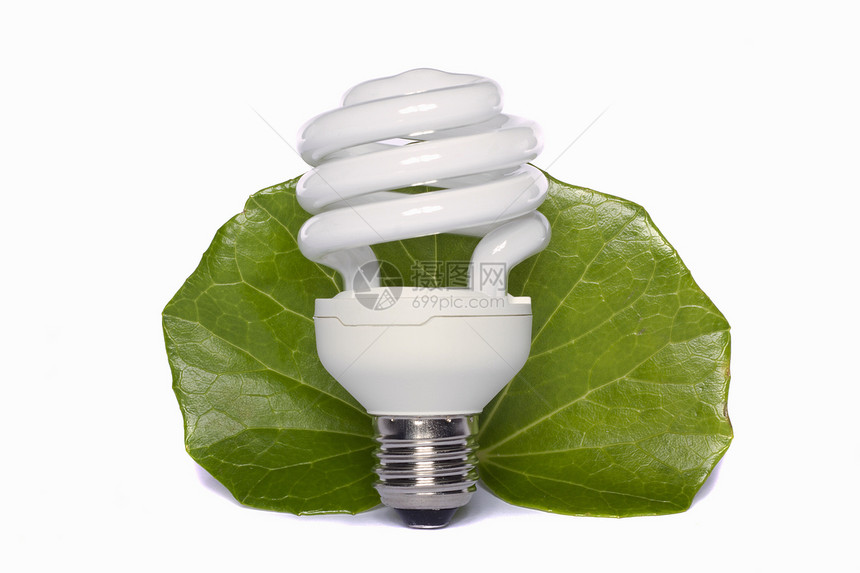 站在白色背景的灯泡上螺旋创新植被力量电气活力玻璃荧光绿色管子图片