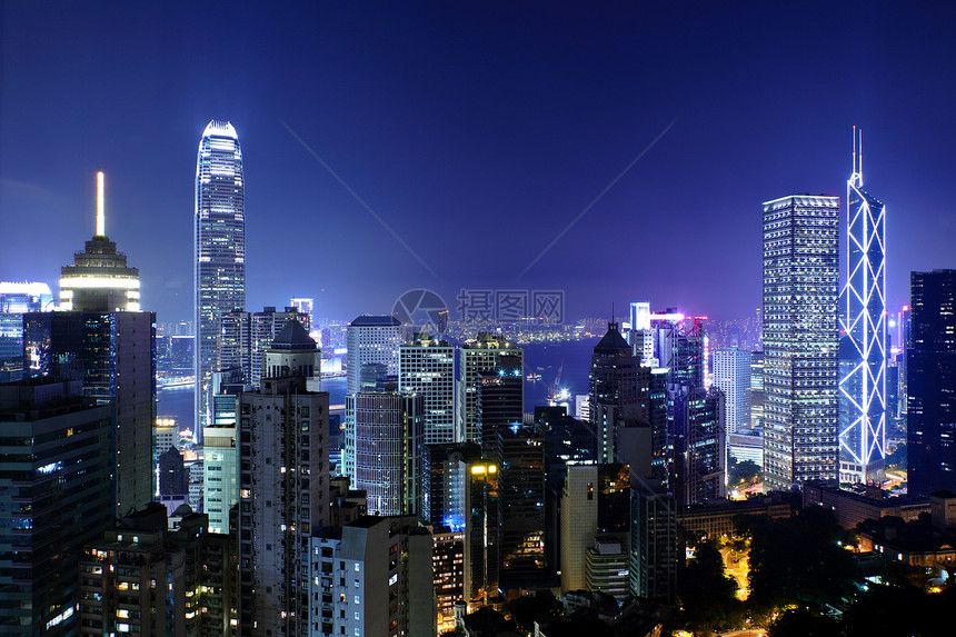 香港夜景天空金融办公室天际地标建筑市中心城市景观风景图片