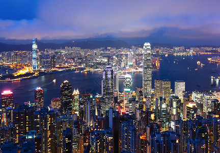 晚上在香港旅游顶峰金融假期城市市中心景观商业经济建筑背景图片