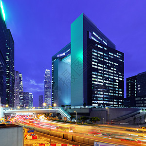 晚上在香港建造大楼建筑高清图片素材