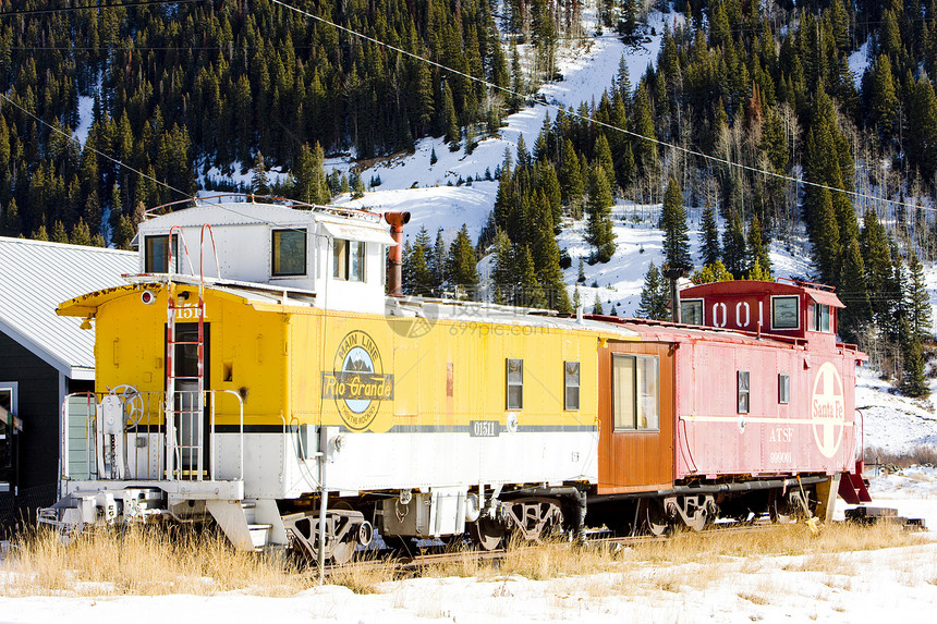 美国科罗拉多州Silverton车皮铁路货车交通工具运输外观窄轨铁路运输图片
