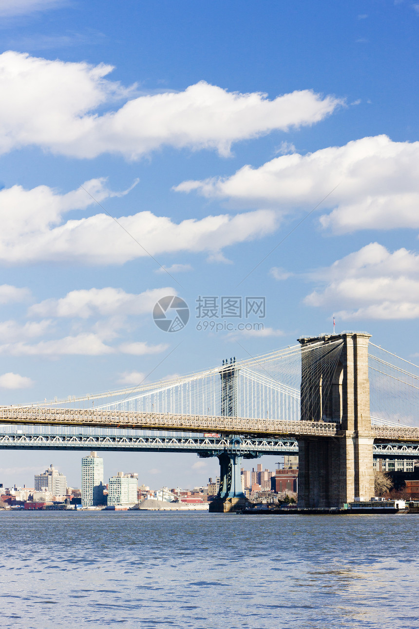 美国纽约市布鲁克林大桥和曼哈顿大桥旅行世界外观城市建筑建筑学地标位置图片