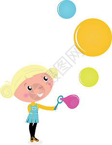 小女孩漫画可爱的小女孩吹起肥皂泡泡泡 孤立在白色上气泡演讲乐趣气球漫画女孩圆圈卡通片流行音乐微笑设计图片