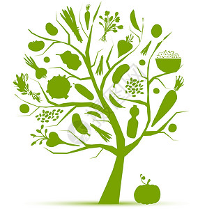 茄子树健康生活     绿树和蔬菜 供你设计插画