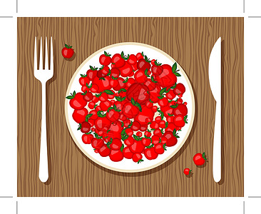 木叉子盘子上的苹果 用叉子和刀在木木背景上设计设计水果早餐餐具白色烹饪刀具插图桌子咖啡店用餐插画