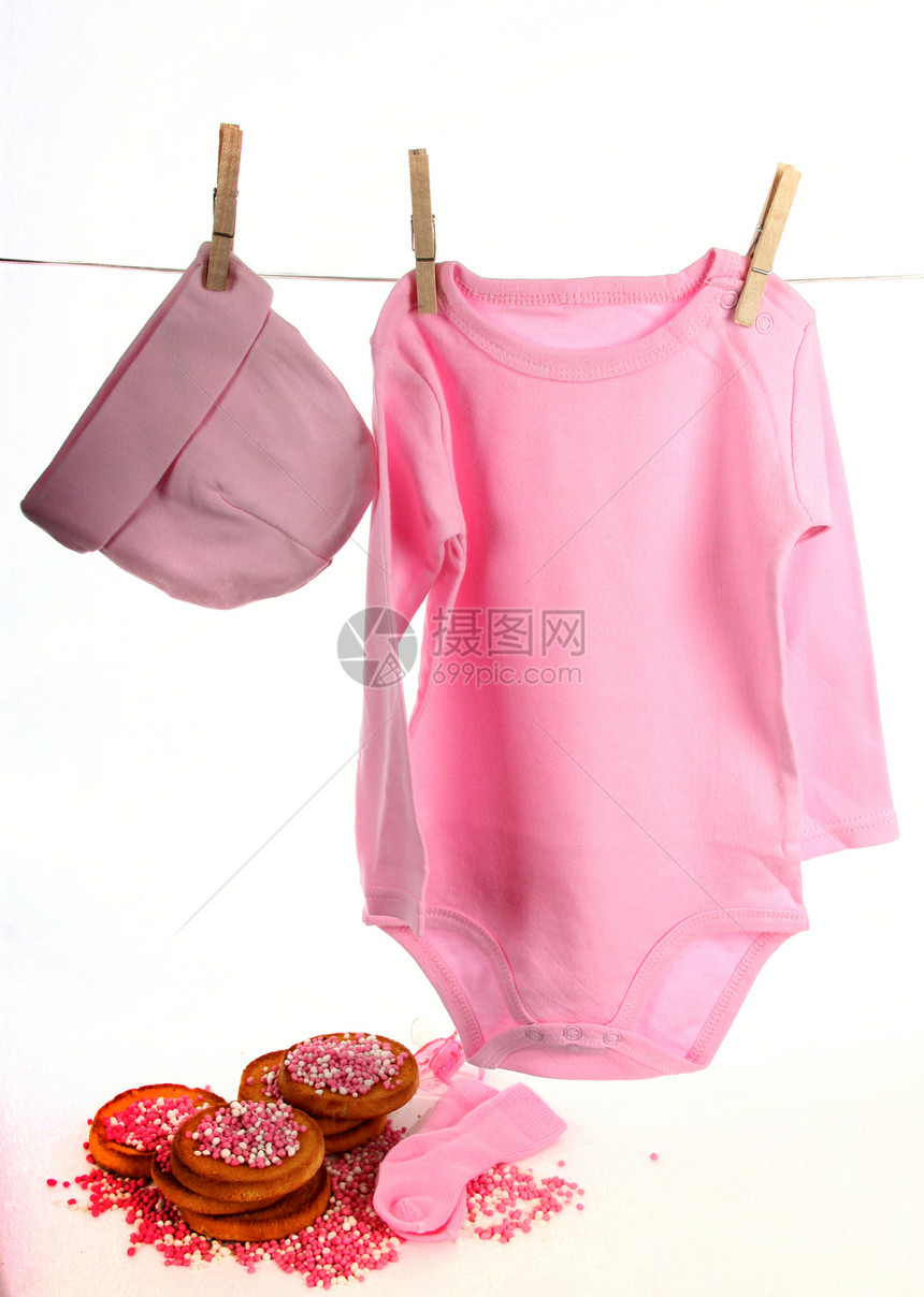 婴儿出生分娩帽子愿望棉被粉色生日衣绳别针衣服彩色图片