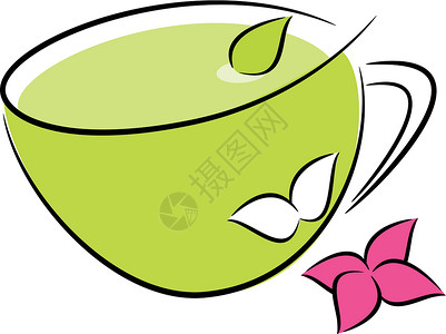 绿色马克杯茶叶插茶图环境插图绿色玻璃植物生态插画