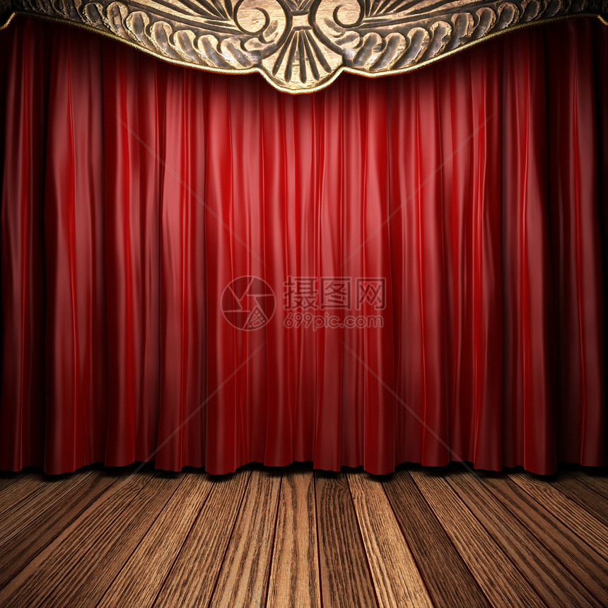 舞台上的红织布窗帘推介会展览娱乐奢华衣服展示皇家奖项画廊天鹅绒图片