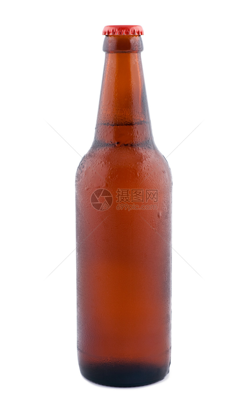 啤酒装在瓶子里 白底的孤立图片