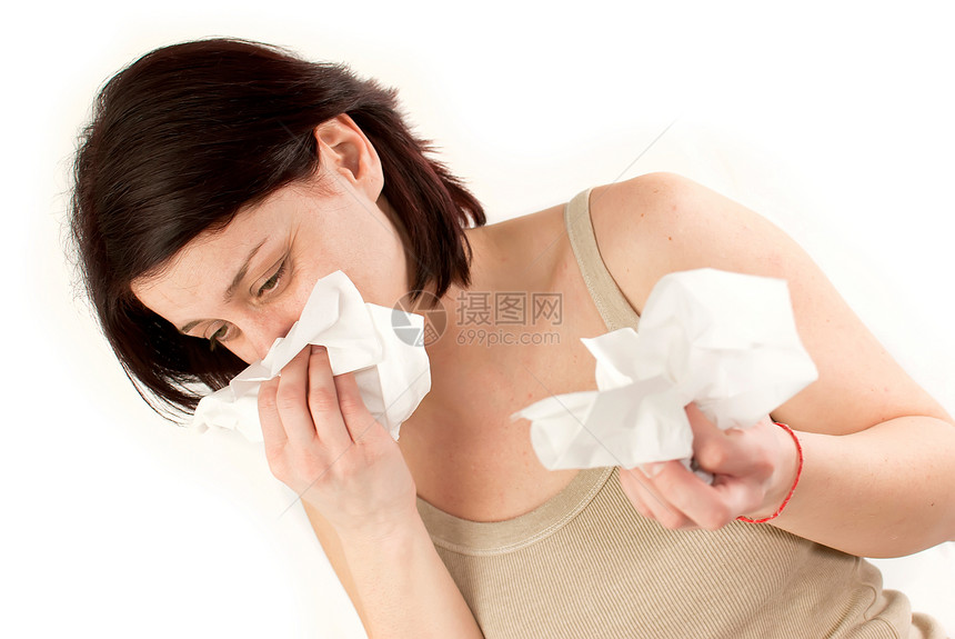 妇女打喷嚏疼痛季节花粉流感悲哀哮喘工作室成人过敏感染图片