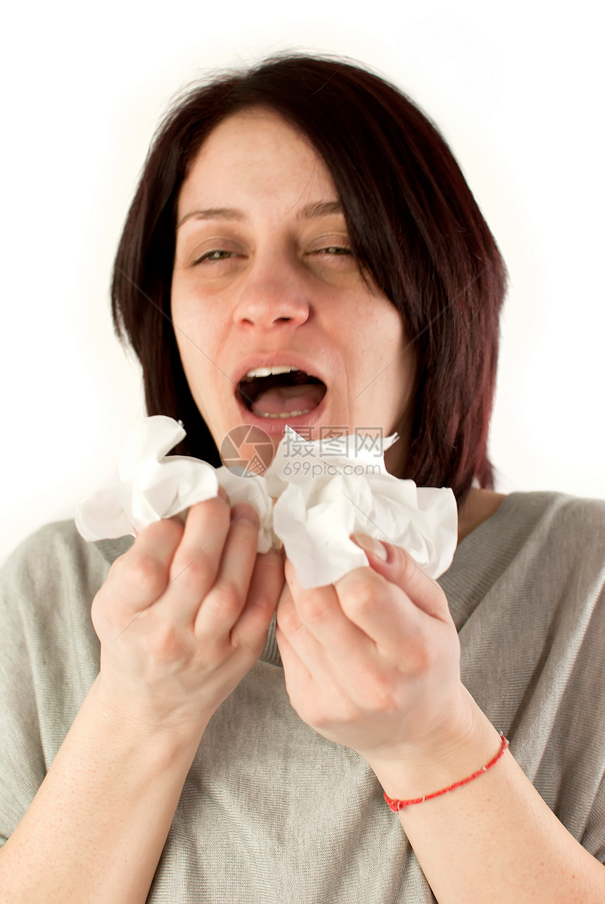妇女打喷嚏花粉成人感染组织鼻子女性女士女孩过敏疾病图片