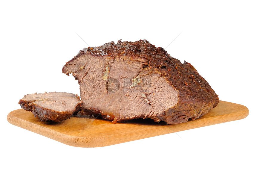 木板上烤牛肉烹饪晚餐牛扒红色炙烤烧烤美食食物图片