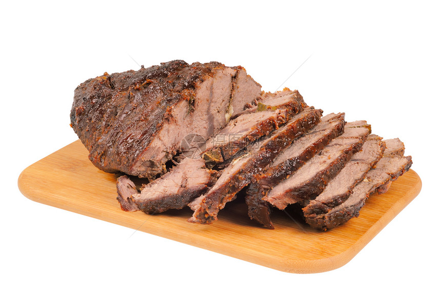 木板上烤牛肉烹饪晚餐烧烤美食牛扒食物炙烤红色图片