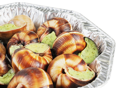 配大蒜黄油的布吉根蜗牛料理蜗牛文化精制螺旋旅游烹饪香菜餐厅背景图片