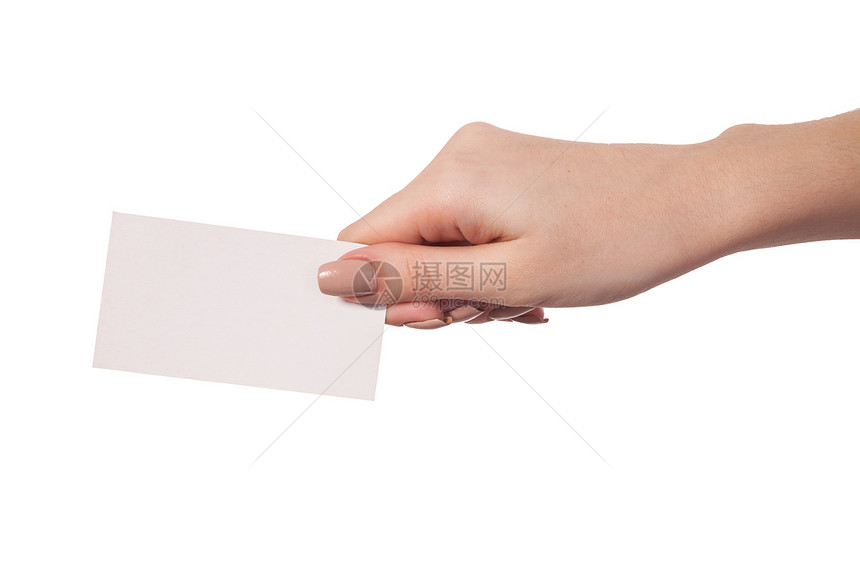 商业女商务人士手持空白名片的名片框架手臂推介会商务人士信用问候语广告展示笔记图片