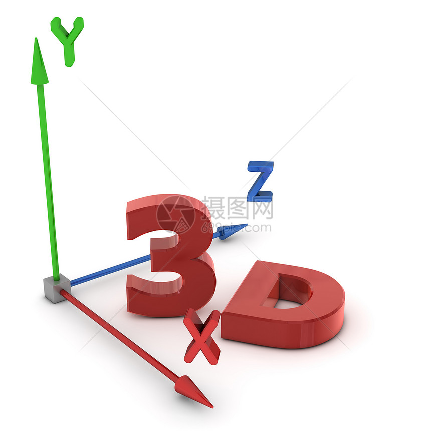 红3D和空间坐标系统 XYZ宽度白色插图钥匙数据图表指针地面概念蓝色图片