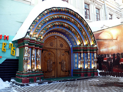 莫斯科市中心时装俄罗斯餐馆的时装背景图片